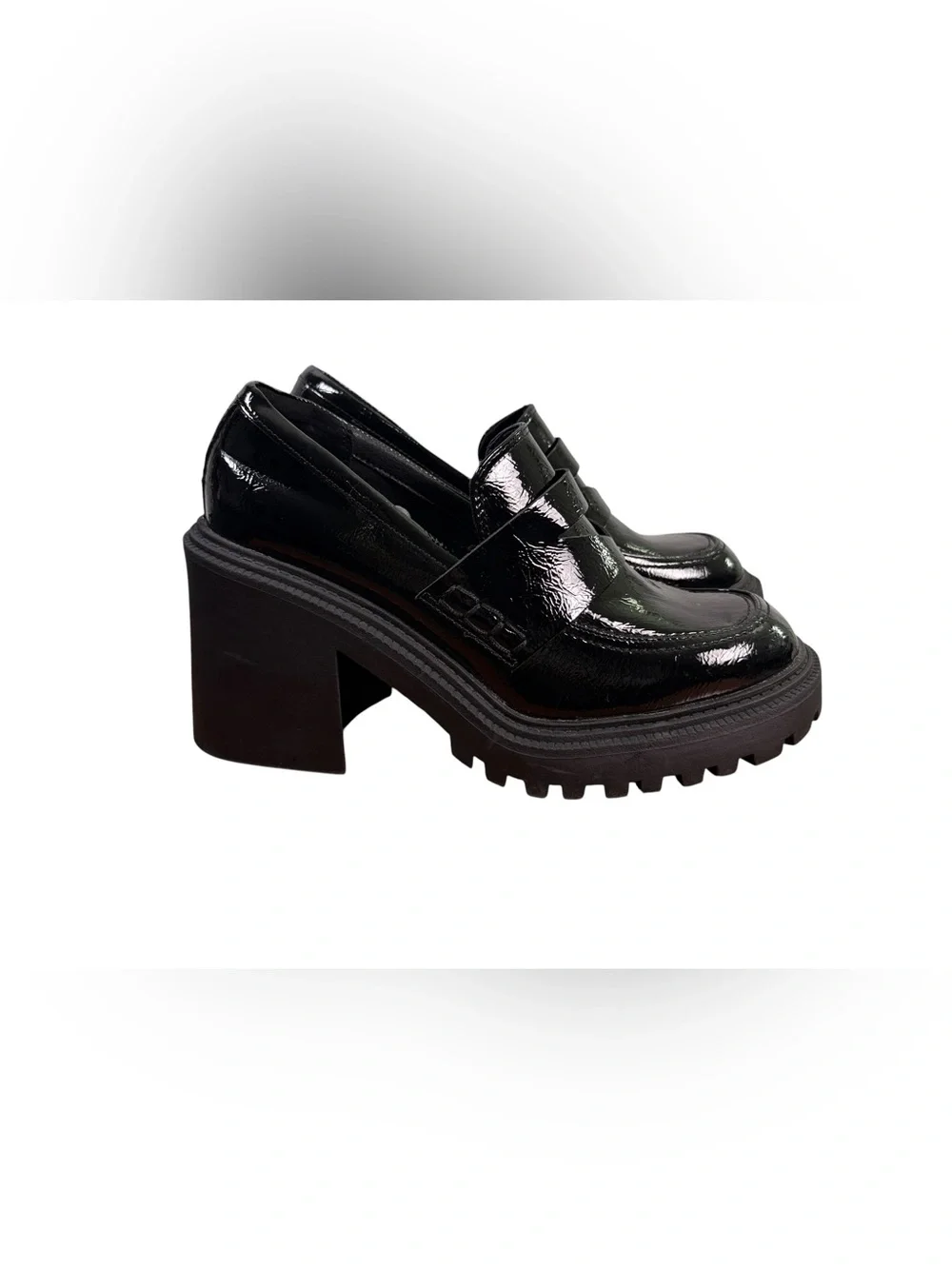 A New Day Black Patent Platform Loafers Size 9 Chunky Lug Sole Block Heel